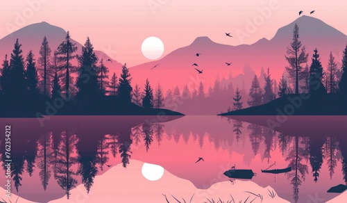 Tranquil Dusk: Serene Lake and Mountains in Sunset Splendor - Generative AI