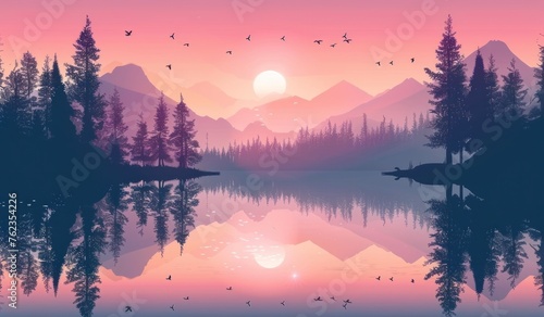 Tranquil Dusk: Serene Lake and Mountains in Sunset Splendor - Generative AI © Gelpi