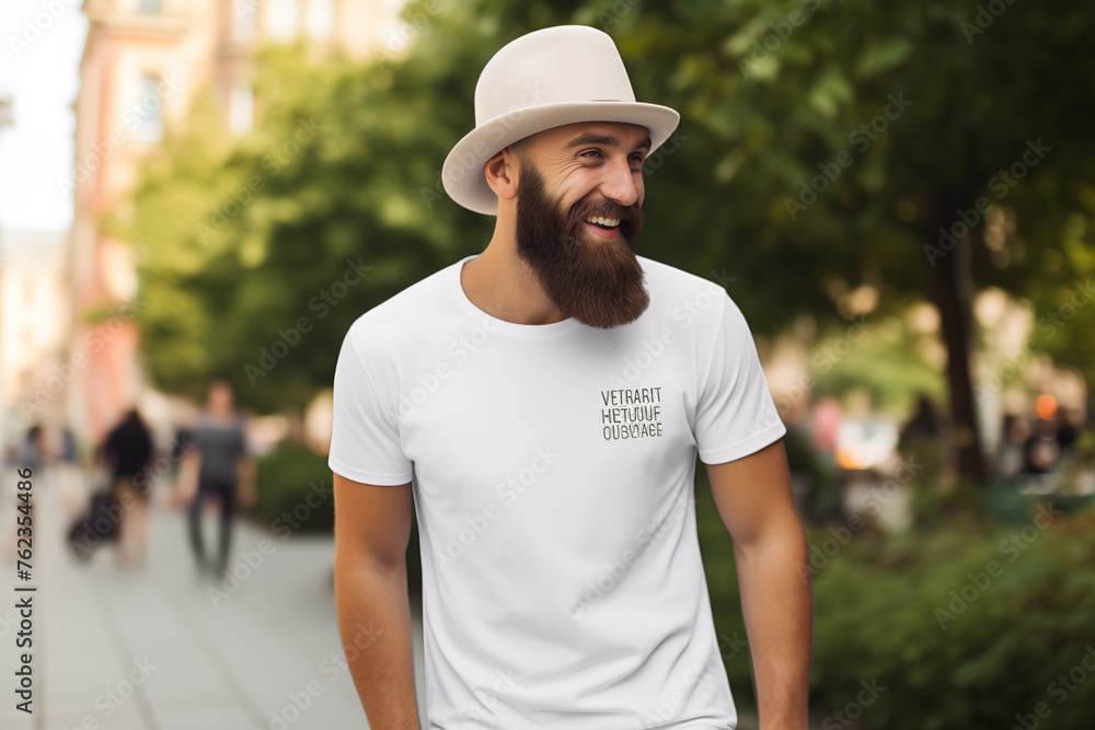 T-shirt mockup featuring a bearded traveller T-shirt mockup featuring a bearded traveller