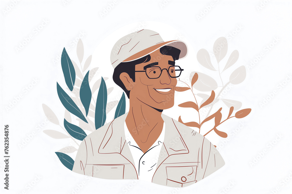 Illustrated Portrait of a Smiling Botanist Illustrated Portrait of a Smiling Botanist