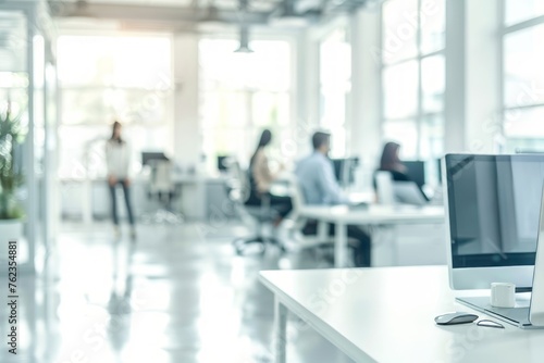 Business office with blurred people casual wear, with blurred bokeh background