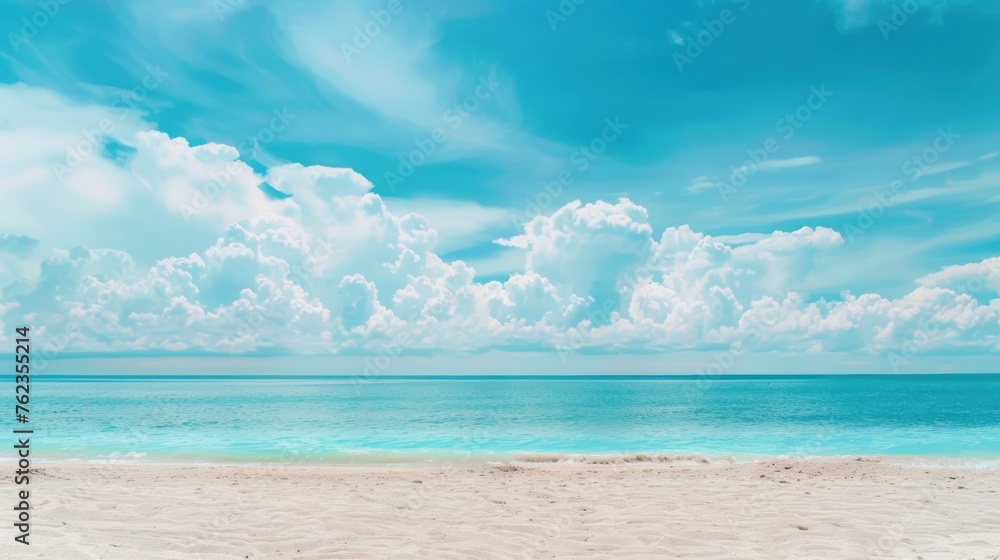 Fototapeta premium Pristine Paradise: White Sand Beach Meets Serene Blue Skies - Generative AI