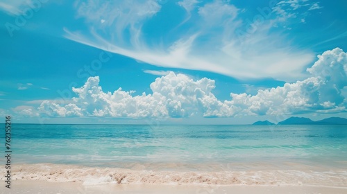 Pristine Paradise: White Sand Beach Meets Serene Blue Skies - Generative AI © Gelpi