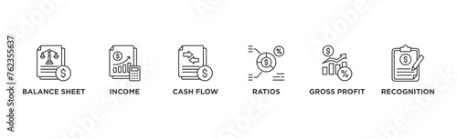 Financial statements banner web icon vector illustration concept with icon of graph, Income Statement, balance sheet, cash flow statement, financial ratios, gross profit, revenue recognition