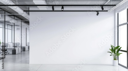 Fototapeta Naklejka Na Ścianę i Meble -  mock up Spacious office interior with white walls, windows with city view. 3d rendering