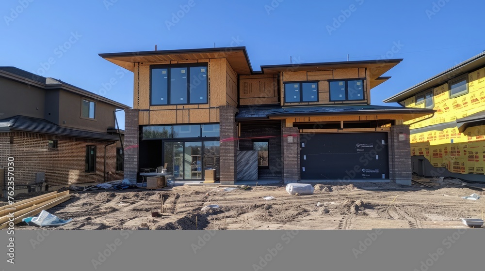 Obraz premium New home exterior under construction.