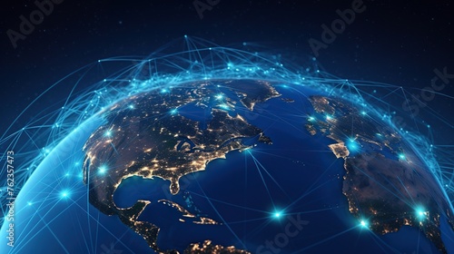 Global network connection and data connection with planet earth. Telecommunication and data transfer connection link for science and technology concept.