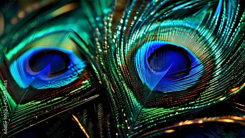 Naklejka premium the intricate and vibrant texture of peacock feathers, generative ai
