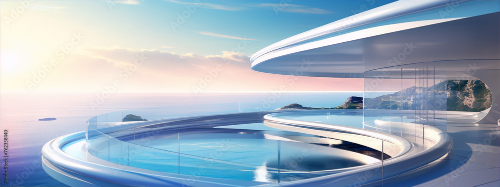 Futuristic house with infinity pool and amazing sea view. Futuristic house with infinity pool and amazing sea view.