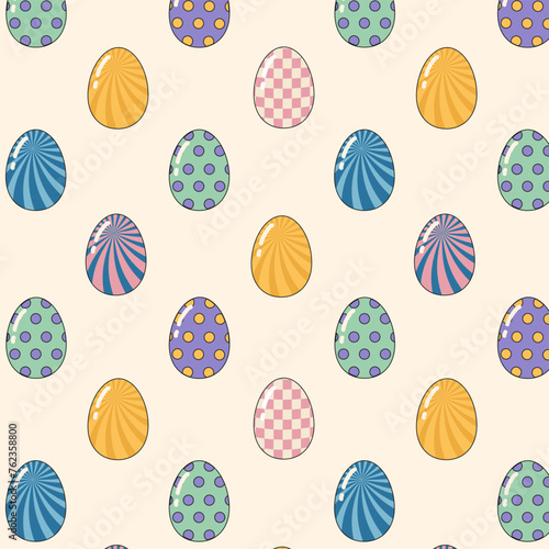 Seamless pattern. Easter background with colorful  groovy eggs