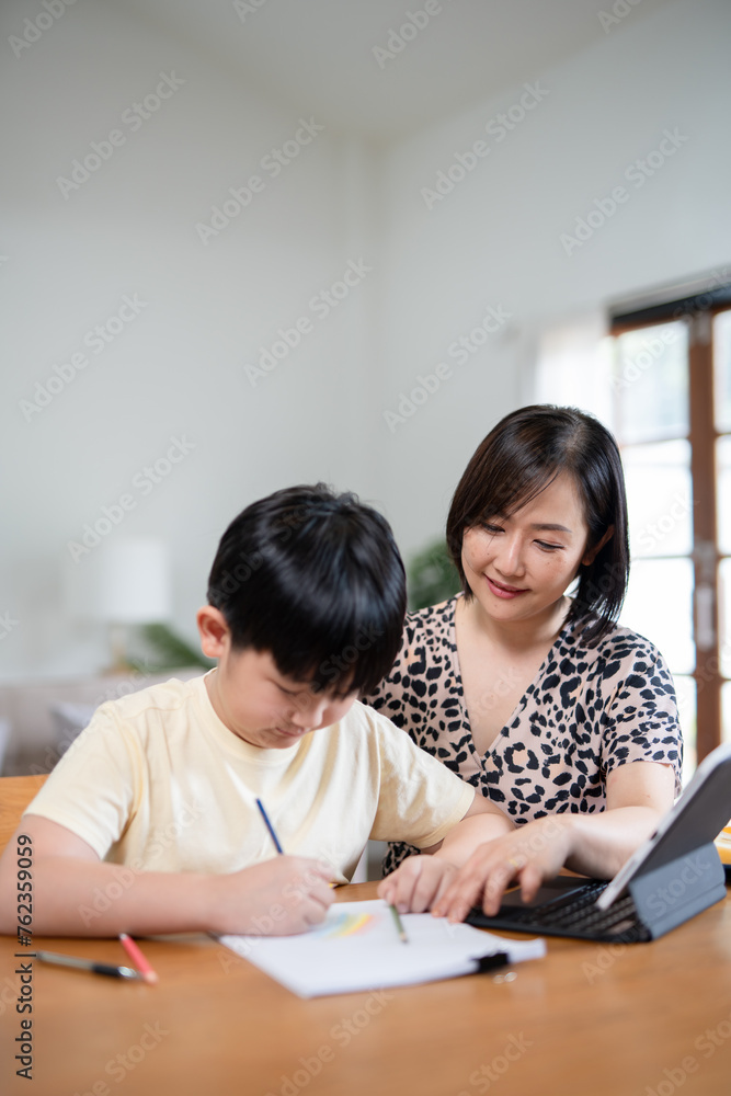 Mother and child happily do activities at home. Mother and child happily do activities at home.