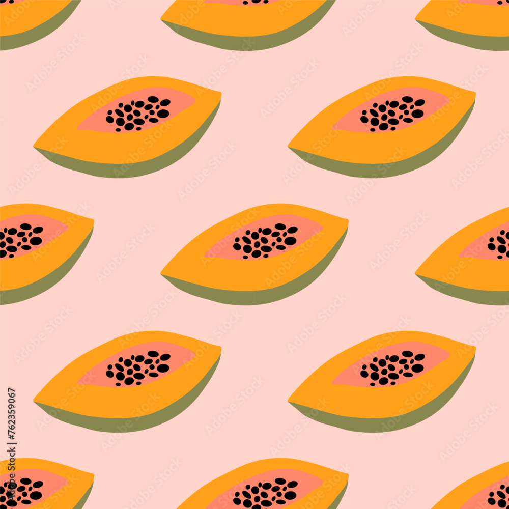 Seamless pattern with handdrawn papaya. Vector trendy design.