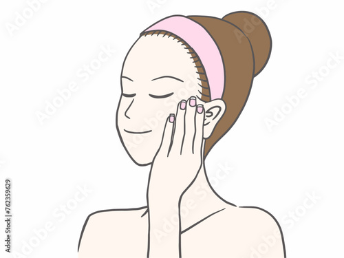 顔に手を当てて目を瞑っている女性