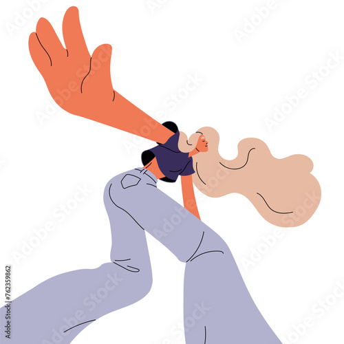 Professional dancer move to music. Talented performer dance in concert. Happy girl perform on hip hop show. Hiphop class student training. Flat isolated vector illustration on white background