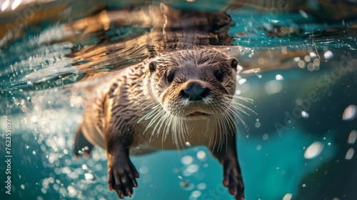 Eurasian otter swimming underwater
