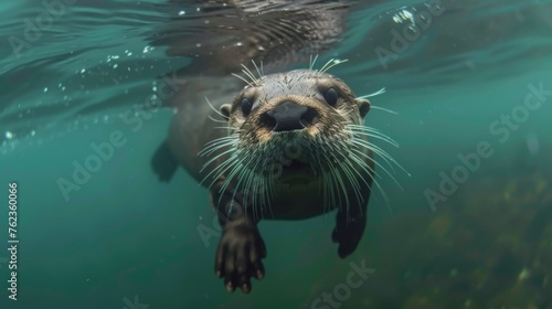 Eurasian otter swimming underwater © ArtBox