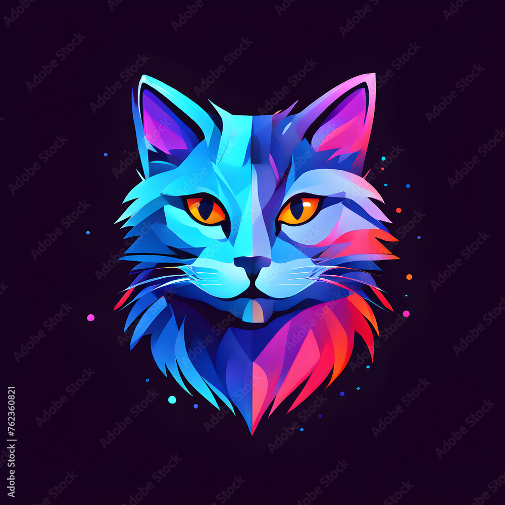 simple cat logo vector with abstract colors on colorful background