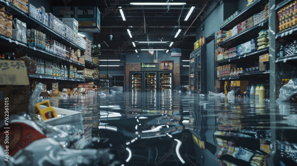 Flooded supermarket