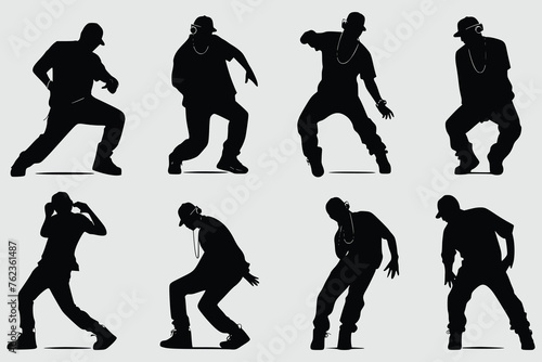 silhouettes of dancing people,Hip hop, break dance, juzz funk, rap, freestyle,jumping people, black color isolated on white background