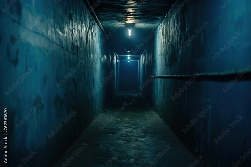 Obraz premium Dark corridor with light in the end of the tunnel