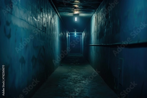Dark corridor with light in the end of the tunnel