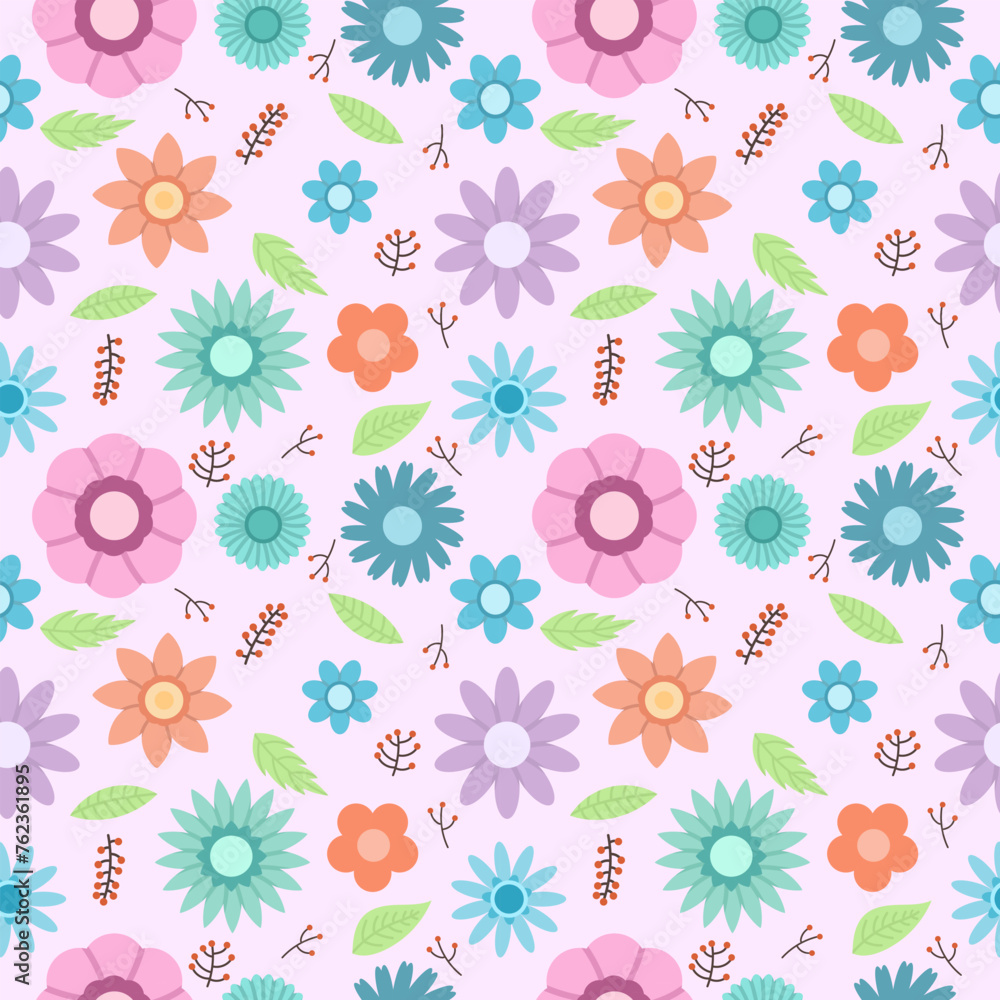 Seamless pattern with cute colorful flowers. Pink cute background Seamless pattern with cute colorful flowers. Pink cute background