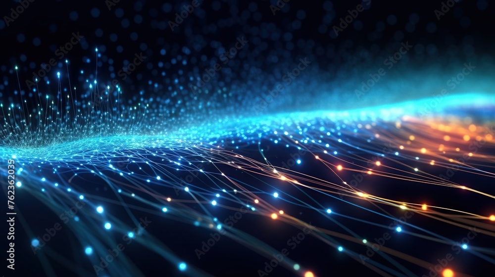 Motion of digital data flow with moving lines and glowing particles. High speed wave lines for data transfer concept. Motion of digital data flow with moving lines and glowing particles. High speed wave lines for data transfer concept.