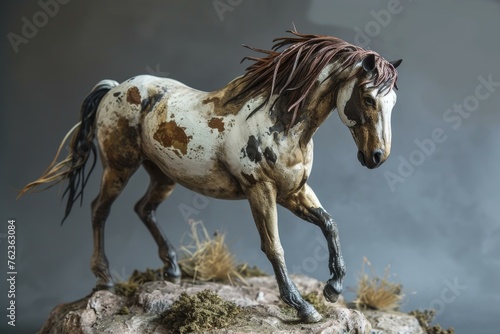 Majestic Riderless mustang horse. Freedom wild equestrian beautiful horse. Generate ai