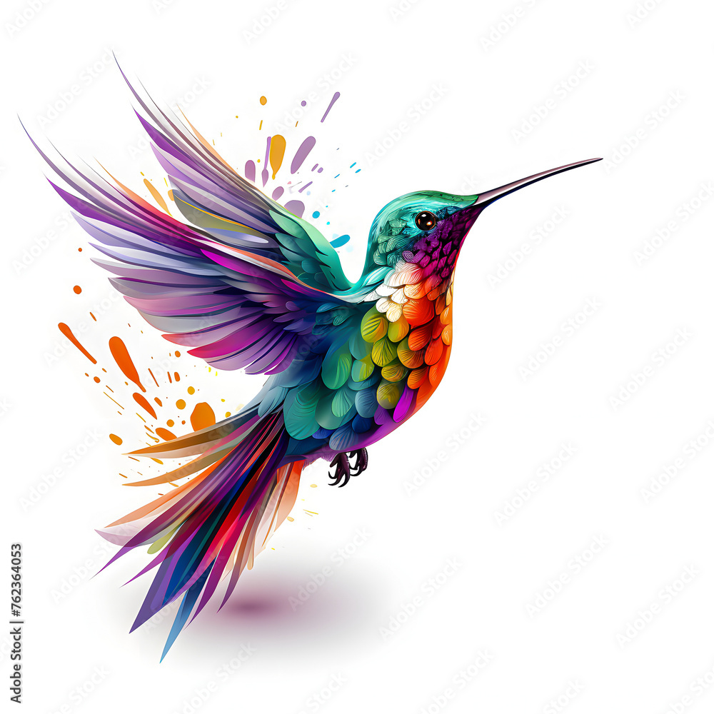 Clipart illustration, collection of hummingbird, leaves autumn and flowers on white background. Suitable for crafting and digital design projects.[A-0004]