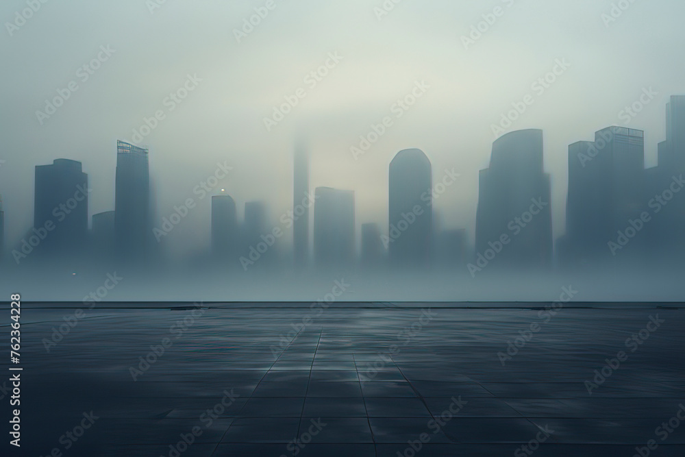 Asphalt roads and hazy urban skylines. AI technology generated image