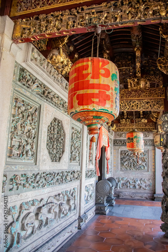 Penang Malaysia 15th mar 2024: The lantern in Leong San Tong Khoo Kongsi  is the largest Hokkien clanhouse in Malaysia with elaborate and highly ornamented architecture. photo