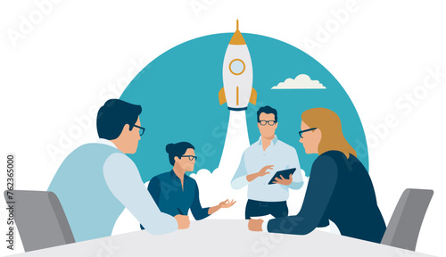 Start up. Starting business. Presentation. Discussion. Concept vector illustration.
