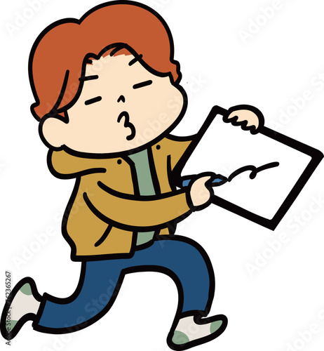 タブレットでタッチペンを使って書く男の子