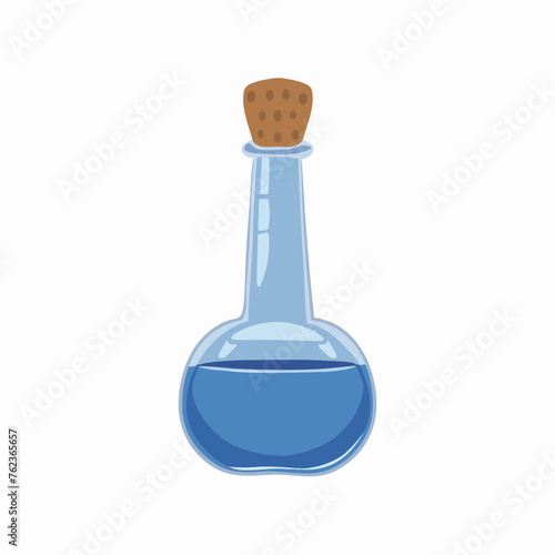 Vector glass bottle with magic potion blue color