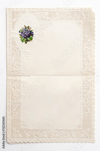 Vintage Greetings Card with Elegant Floral Embellished Lace Border