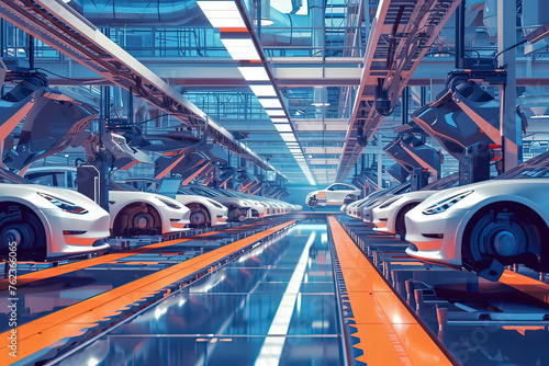 Automatic production line for automobile manufacturing. AI technology generated image