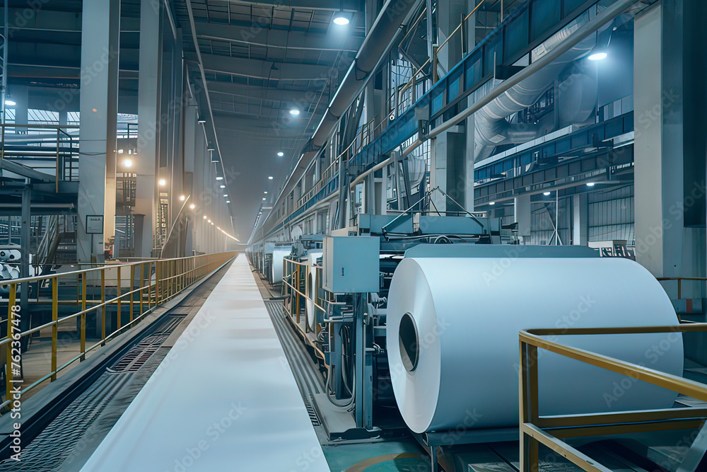 Paper mill production workshop. AI technology generated image