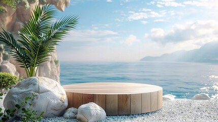 Beach summer decoration Wooden product display podium for presentation