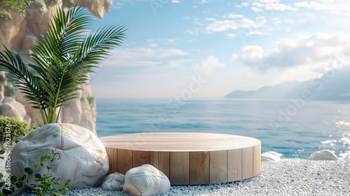 Beach summer decoration Wooden product display podium for presentation