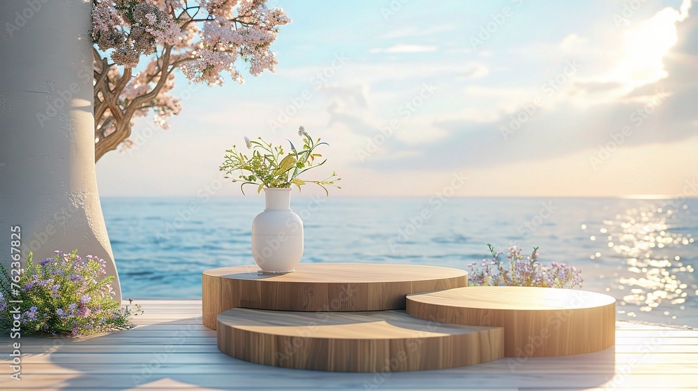 Beach summer decoration Wooden product display podium for presentation