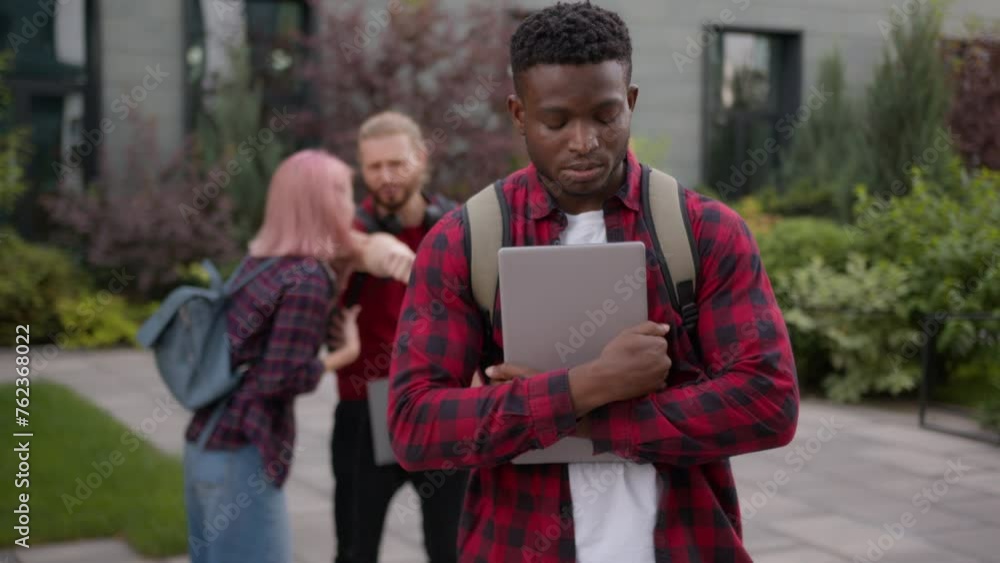 Group of angry students teenagers multiracial classmates laughing ...