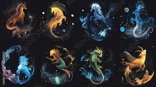 Twelve zodiacs concept. Horoscope Aquarius water bearer zodiac sign. photo