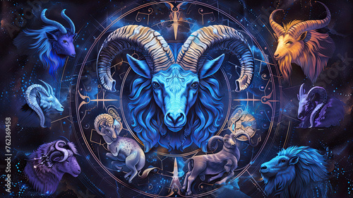 Twelve zodiacs concept. Horoscope Aries zodiac sign.