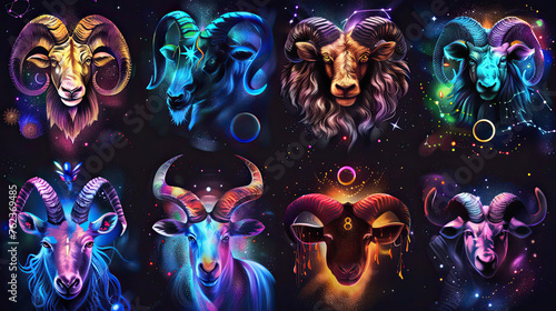 Twelve zodiacs concept. Horoscope Aries zodiac sign.