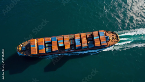 webinar banner, Aerial top view of cargo maritime ship with contrail in the ocean ship carrying container and running for export concept technology freight shipping by ship