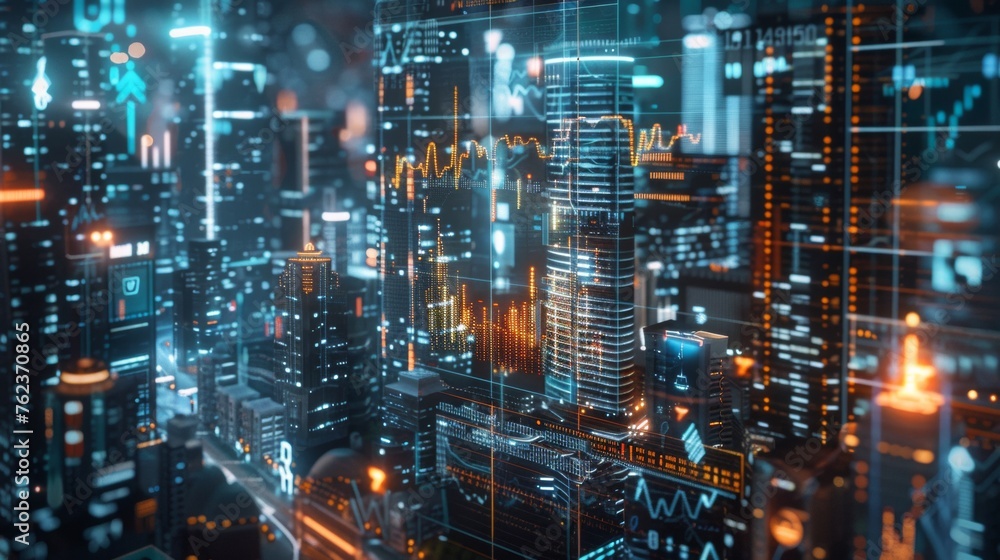 Futuristic Cityscape: A Digital Metropolis Illuminated by Data and Technology