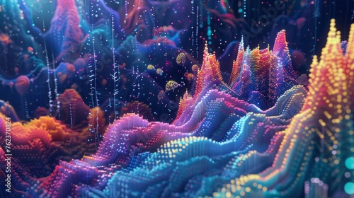 Enchanted Neon Mountains: A Mesmerizing Dance of Light and Color in a Magical Landscape
