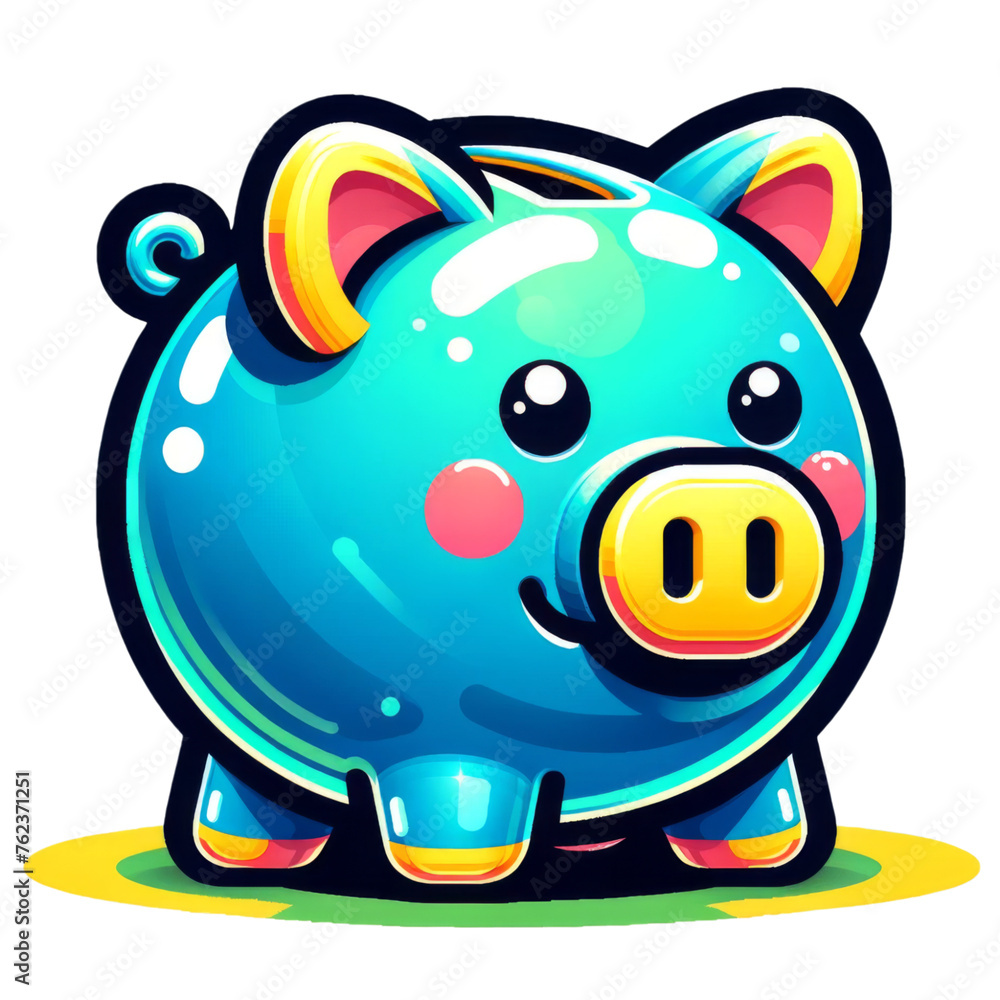 Vibrant and glossy cartoon illustration of a blue piggy bank, perfect for financial education for kids.
Vibrant and glossy cartoon illustration of a blue piggy bank, perfect for financial education for kids.