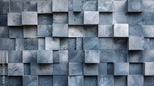 Grey blue 3d cubes wall abstract grunge background. Generative AI © saicle