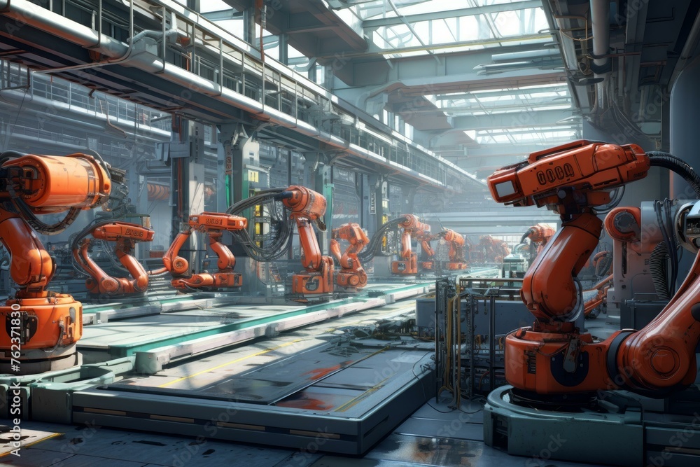 Efficient Robot hand factory. Process production. Generate Ai Efficient Robot hand factory. Process production. Generate Ai